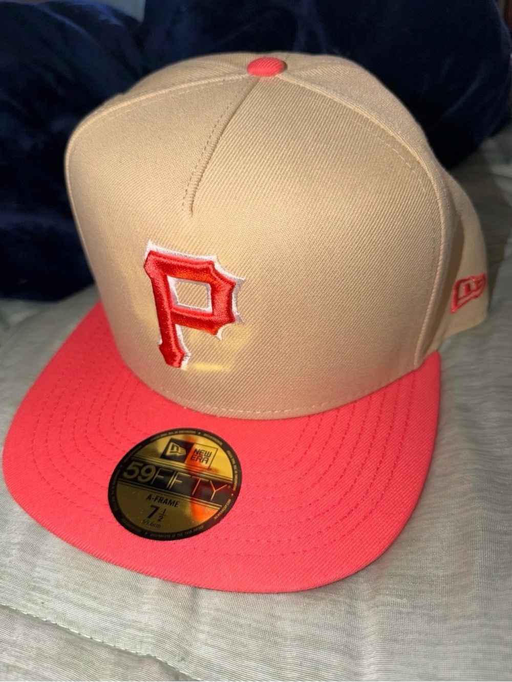New Era Beige and Coral 'P' 59FIFTY Fitted Hat